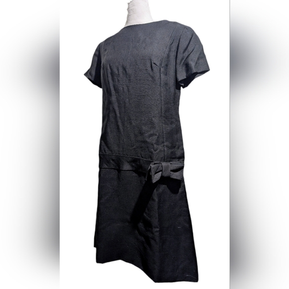 Vintage Dresses & Skirts - Vintage 1960s Leslie Fay Polytwill Dropped Waist Short Sleeve Black Dress Sz14/S